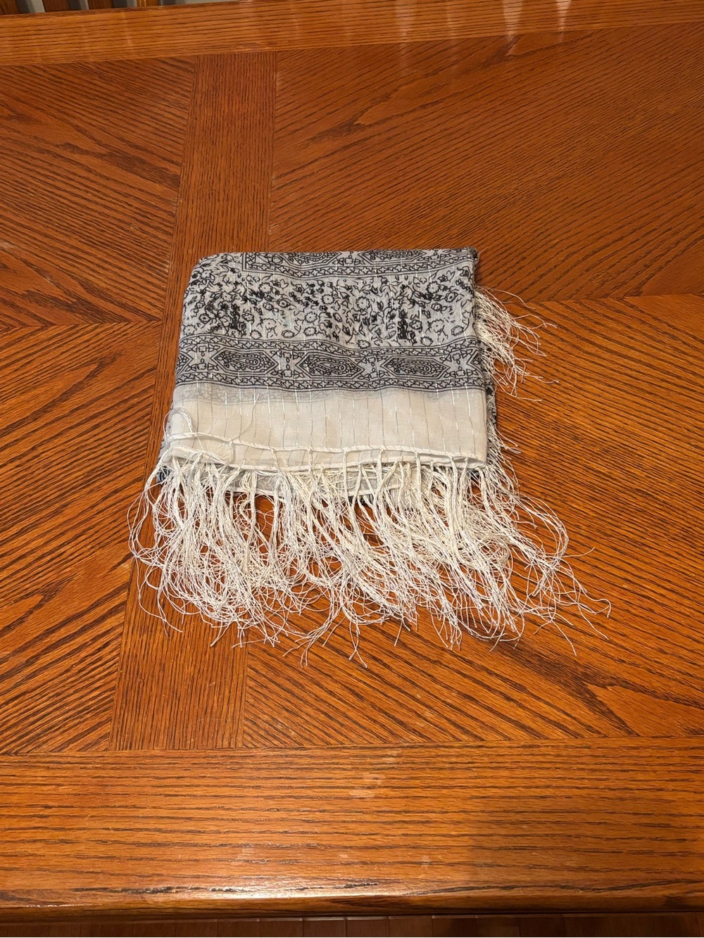 Light Gray Floral Fringe Scarf Wrap
